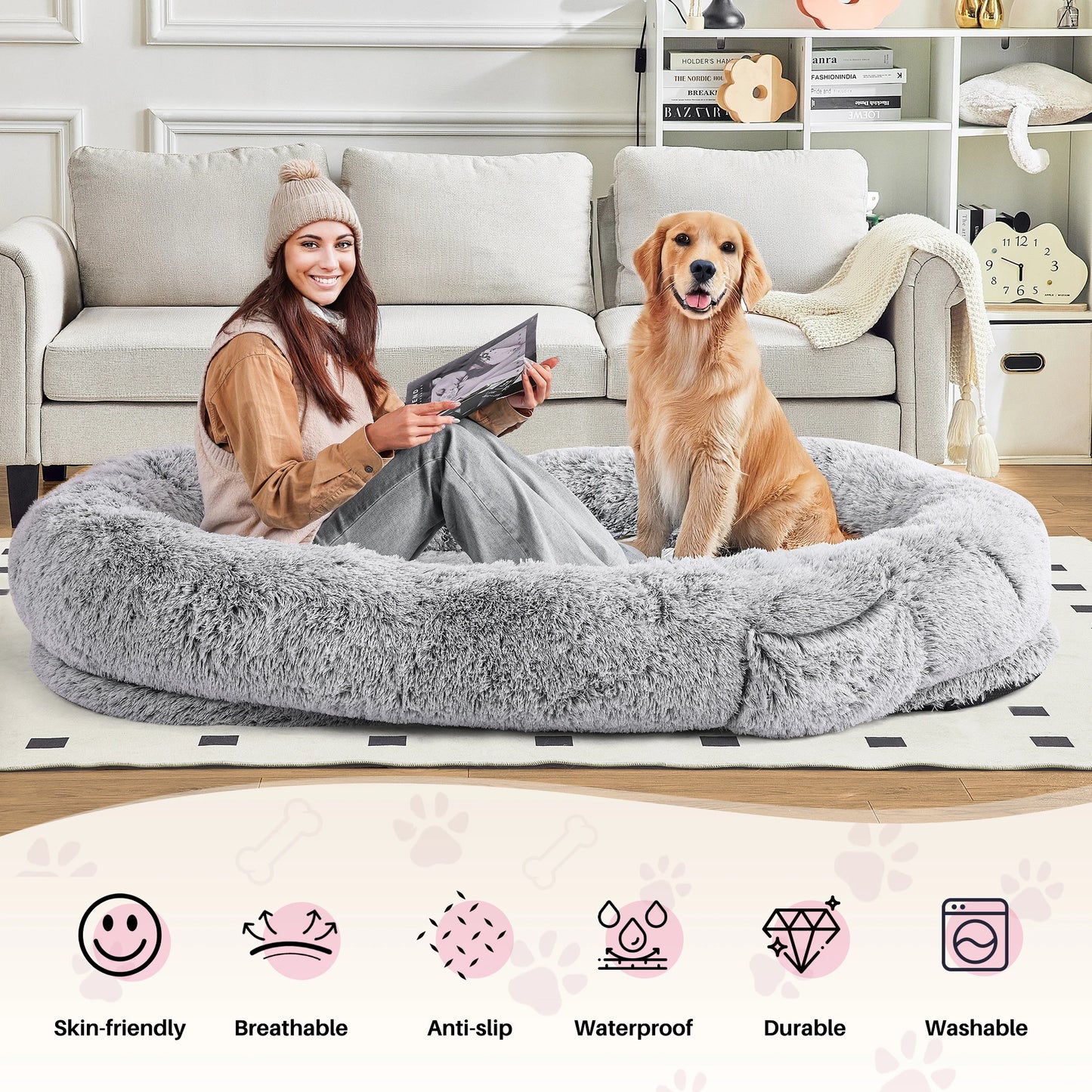 🐾 The PupNest XL – Comfy Faux Fur Bed for Humans & Pets Alike 🐾