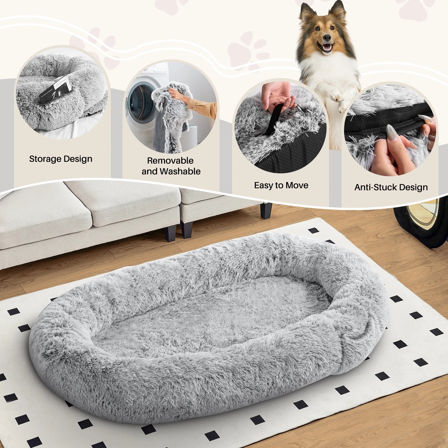🐾 The PupNest XL – Comfy Faux Fur Bed for Humans & Pets Alike 🐾